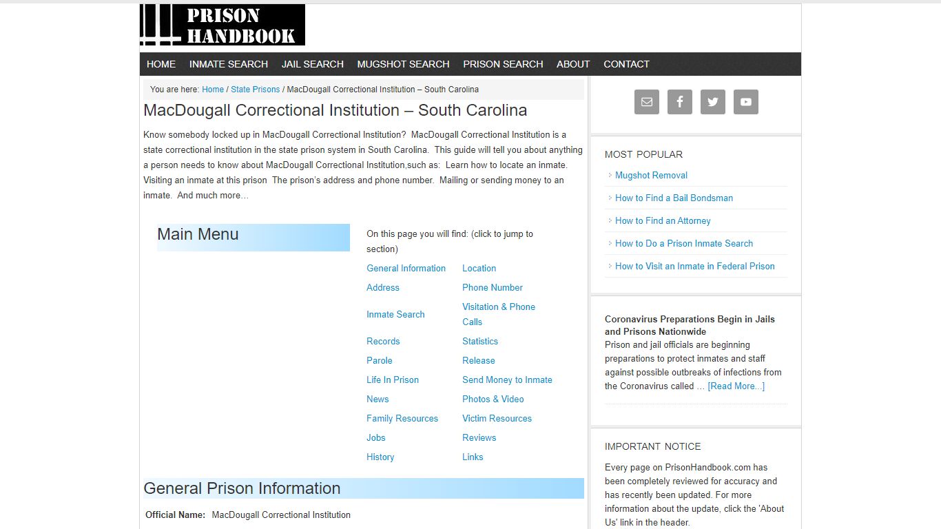 MacDougall Correctional Institution – South Carolina - Prison Handbook